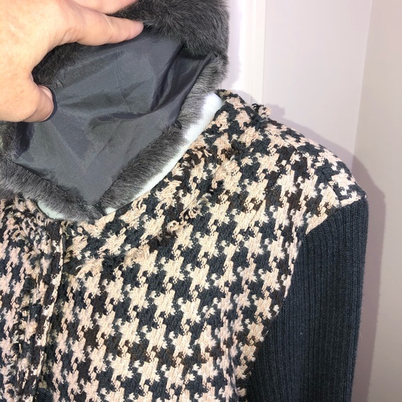 CAbi Houndstooth Mixer Jacket Faux Fur Black Tan - Picture 12 of 16